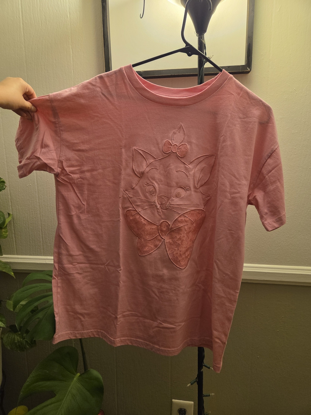 Disney Pink Short-Sleeve Tee with Cat Bow Applique